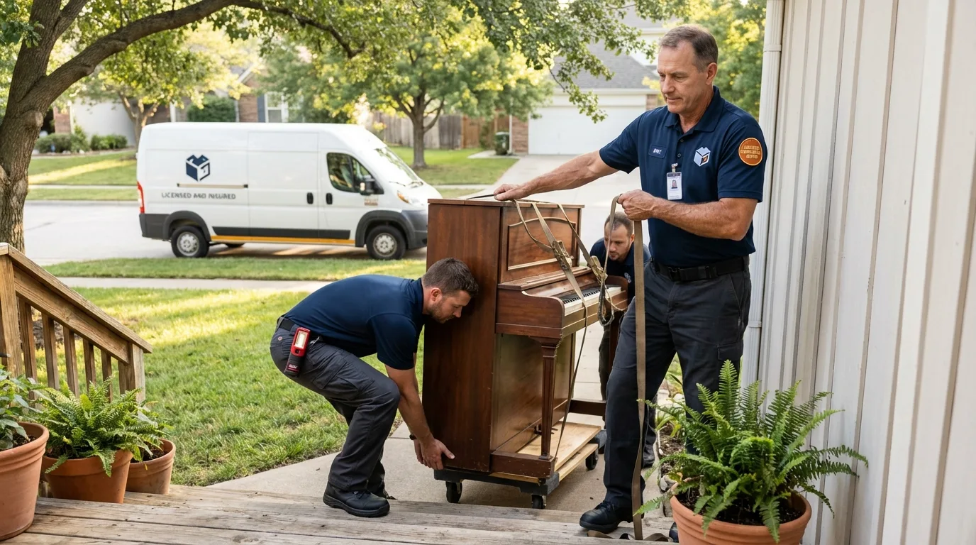 Licensed piano movers securing grand piano in Scottsville, KY