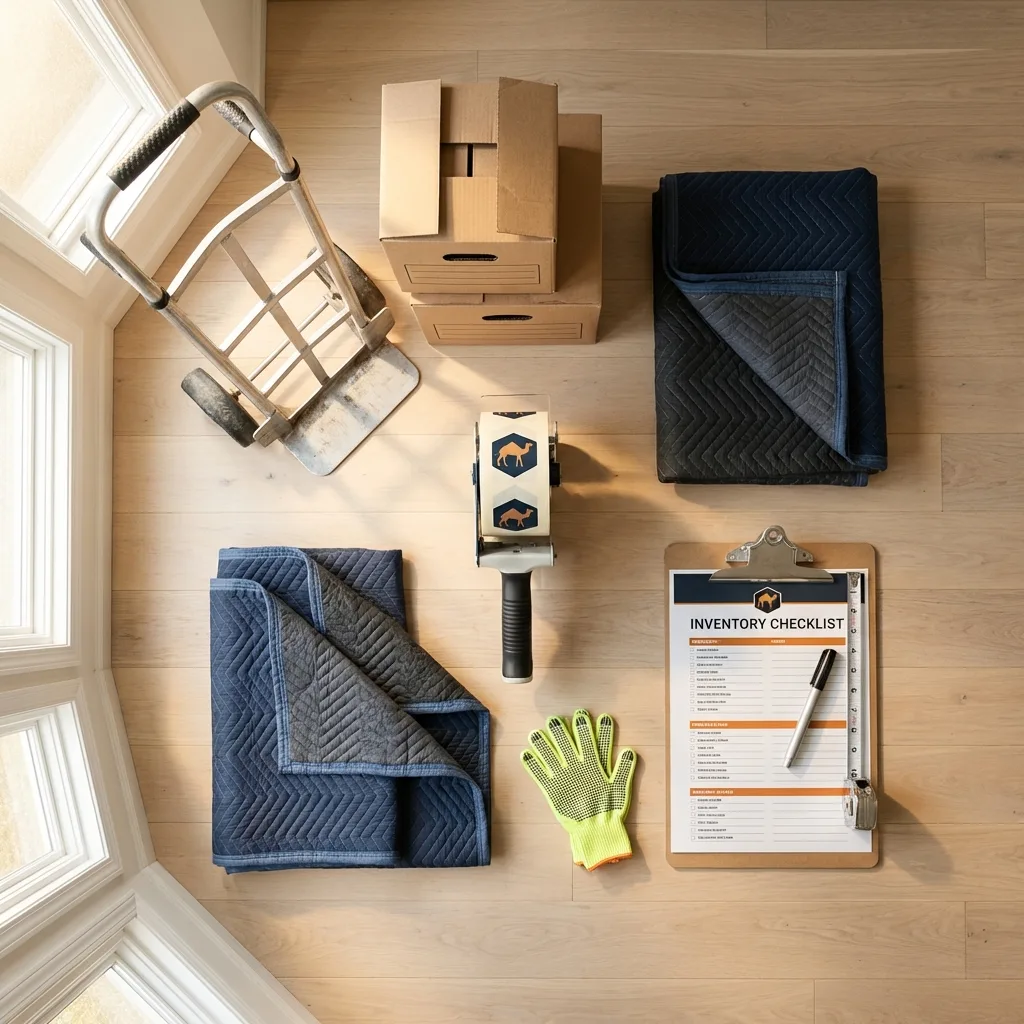 Professional moving supplies and packing materials layout for Scottsville residential relocations